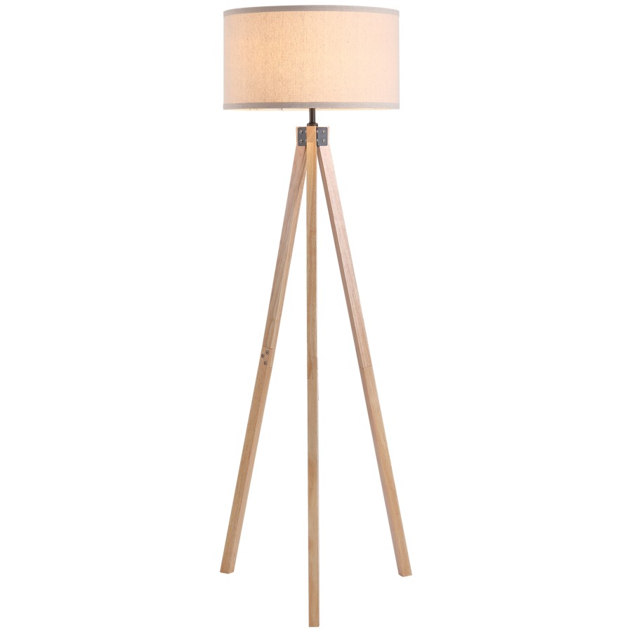 Click to view product details and reviews for Homcom Wood Tripod Floor Lamp Home Lighting Elegant E27 Bulb Linen Shade Beige.