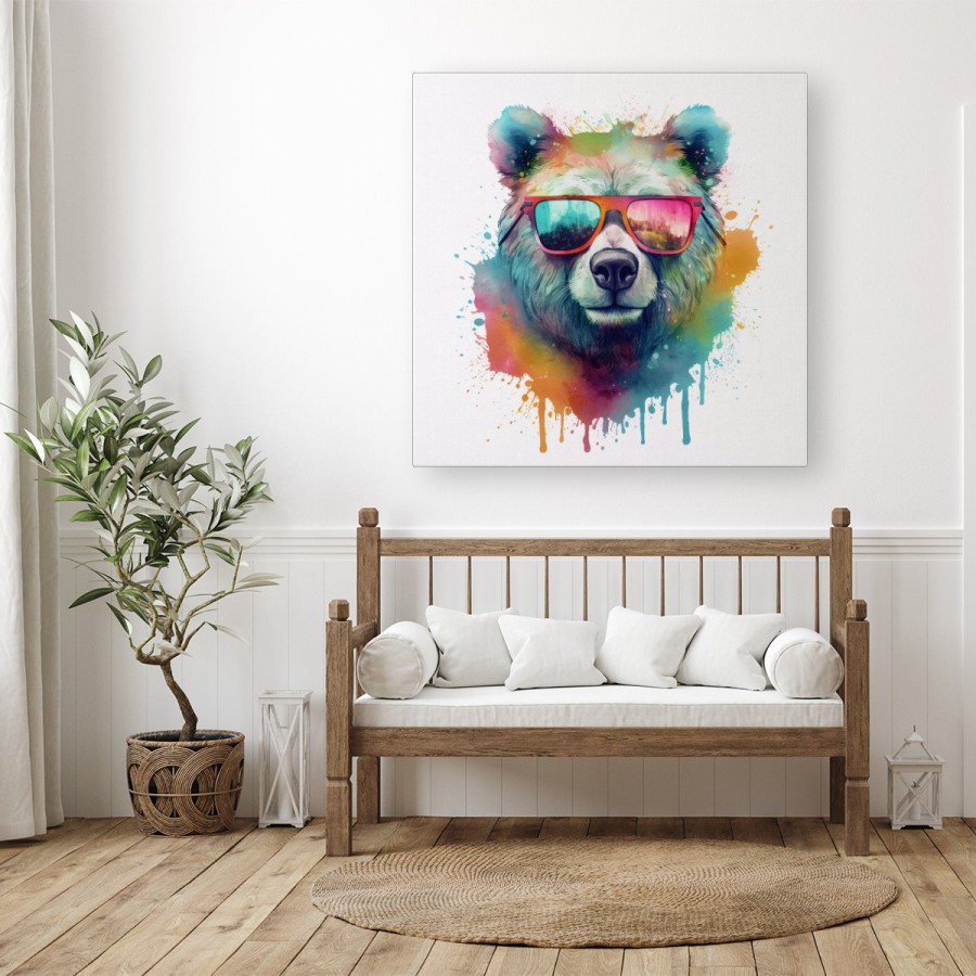 Click to view product details and reviews for Splashart Colourful Bear In Glasses Canvas Large 30 X 30.