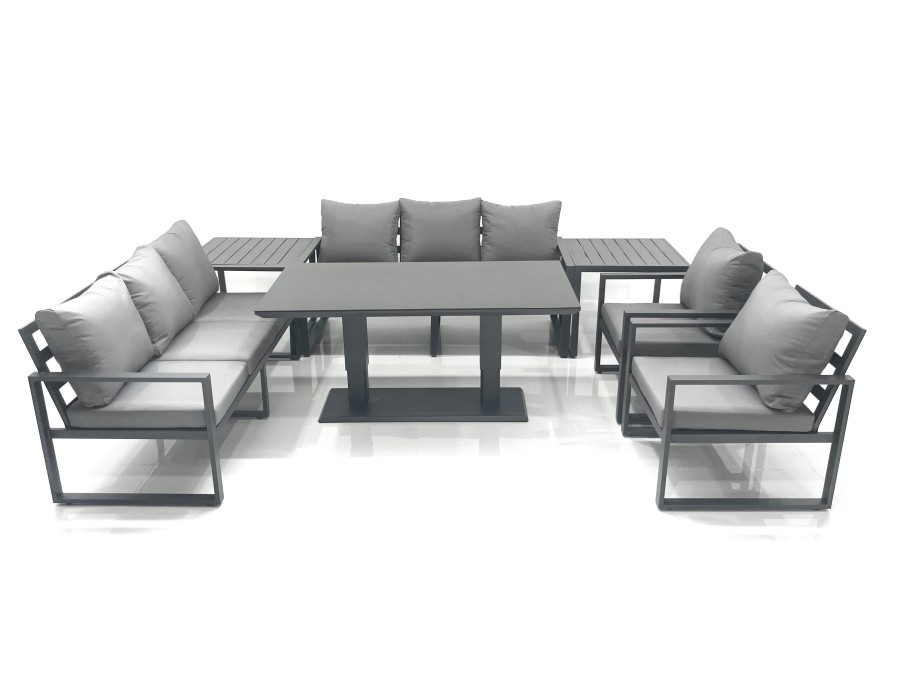 Click to view product details and reviews for Fimous Garden Sofa Set Aluminium Furniture Rising Dining Tabe Set With 2 Chair 2 Side Tables Dark Grey.