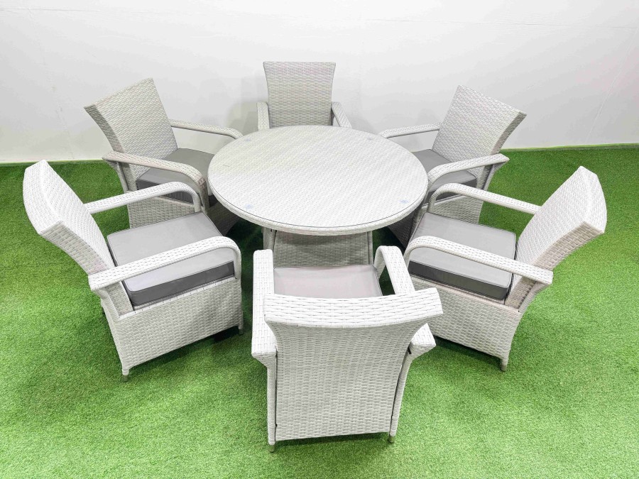 Click to view product details and reviews for Fimous Wicker Pe Rattan Garden Furniture Set Patio Outdoor 6 Chairs Plus Big Round Table Set Light Grey Mixed.