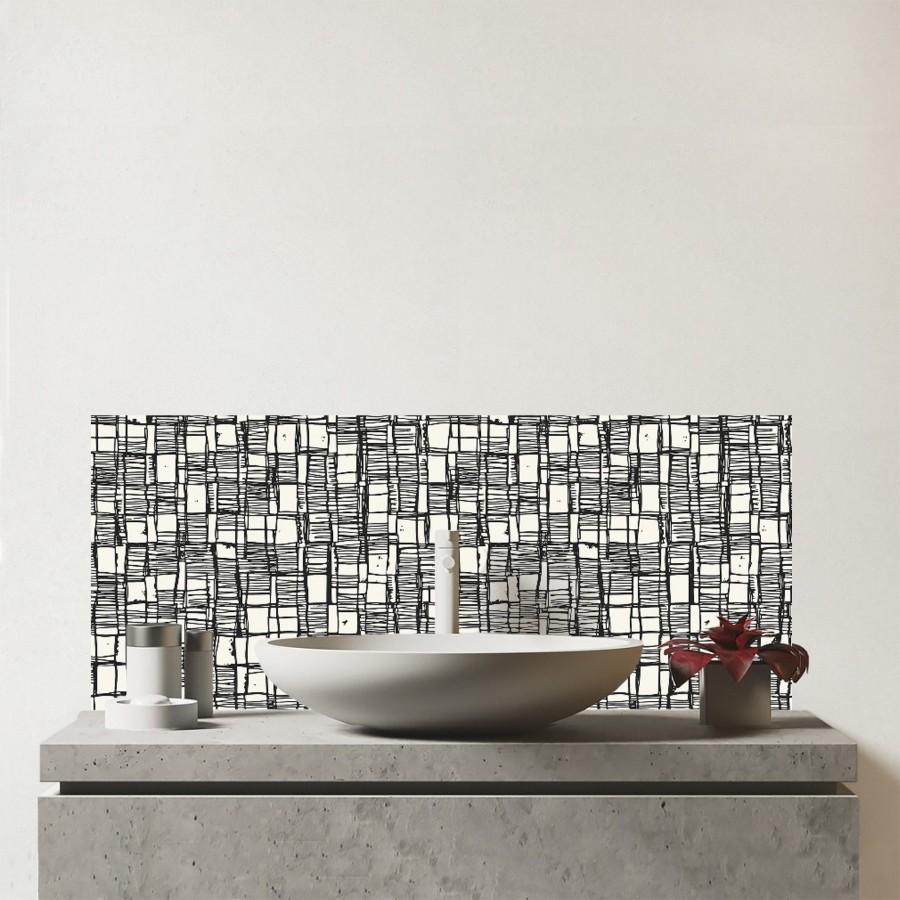 Click to view product details and reviews for Irregular Sketched Block Textured Glass Bathroom Splashback.