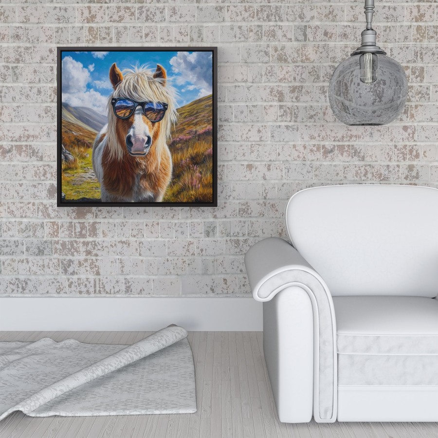 Click to view product details and reviews for Shetland Pony Wearing Glasses Framed Canvas 16 X 16 Black.