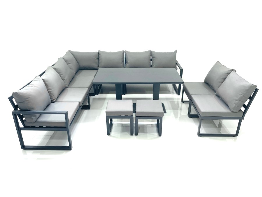Click to view product details and reviews for Fimous 11 Seater Outdoor Aluminum Garden Furniture Set Corner Sofa 2 Small Footstools Rising Lifting Dining Table Sets Dark Grey.