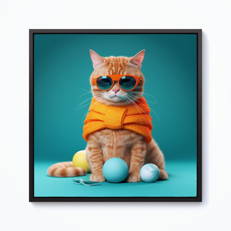 Click to view product details and reviews for Cat In Glasses With Balls Of Wool Framed Canvas 10 X 10 Black.