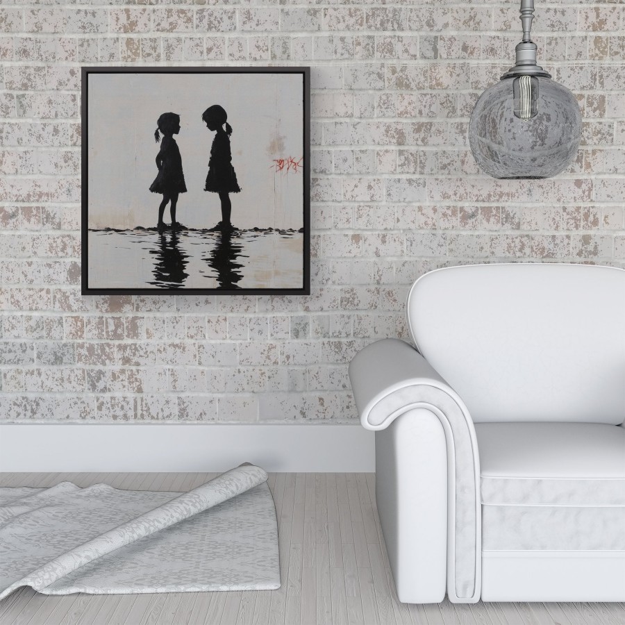 Click to view product details and reviews for Silhouettes In The Rain Framed Canvas 16 X 16 Black.