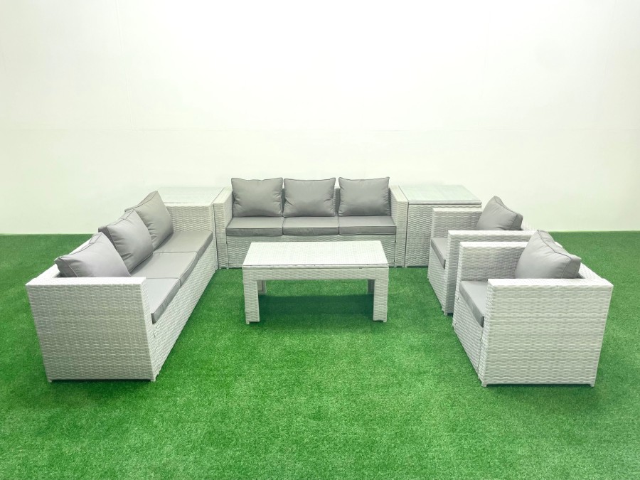 Click to view product details and reviews for Fimous Outdoor Garden Furniture Rattan Sofa Set With 2 Armchairs Oblong Coffee Table 2 Side Tables Light Grey Mixed. Click to view product details and reviews for Fimous Outdoor Garden Furniture Rattan Sofa Set With 2 Armchairs Oblong Coffee Table 2 Side Tables Light Grey Mixed.