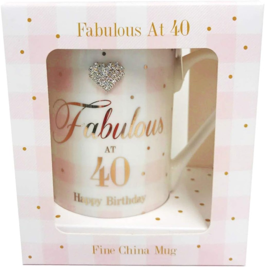 Click to view product details and reviews for Mad Dots Fabulous At 40 40th Birthday Boxed Gift Mug Striped With Diamante Heart.