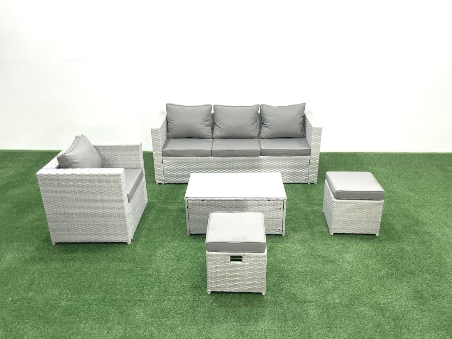 Click to view product details and reviews for Fimous Rattan Garden Furniture Set With 3 Seater Sofa Chair Rectangular Coffee Table Big Footstool Light Grey Mixed 6 Seater.