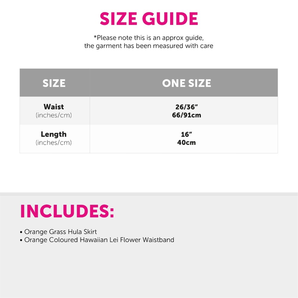 40cm Orange Short Hawaiian Hula Skirt with Orange Waistband