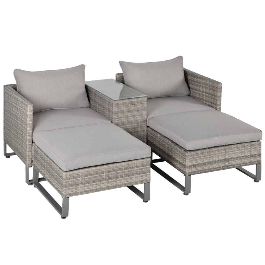Click to view product details and reviews for Outsunny 5pcs Patio Rattan Sofa Chaise Lounge Double Sofa Bed W Coffee Table.
