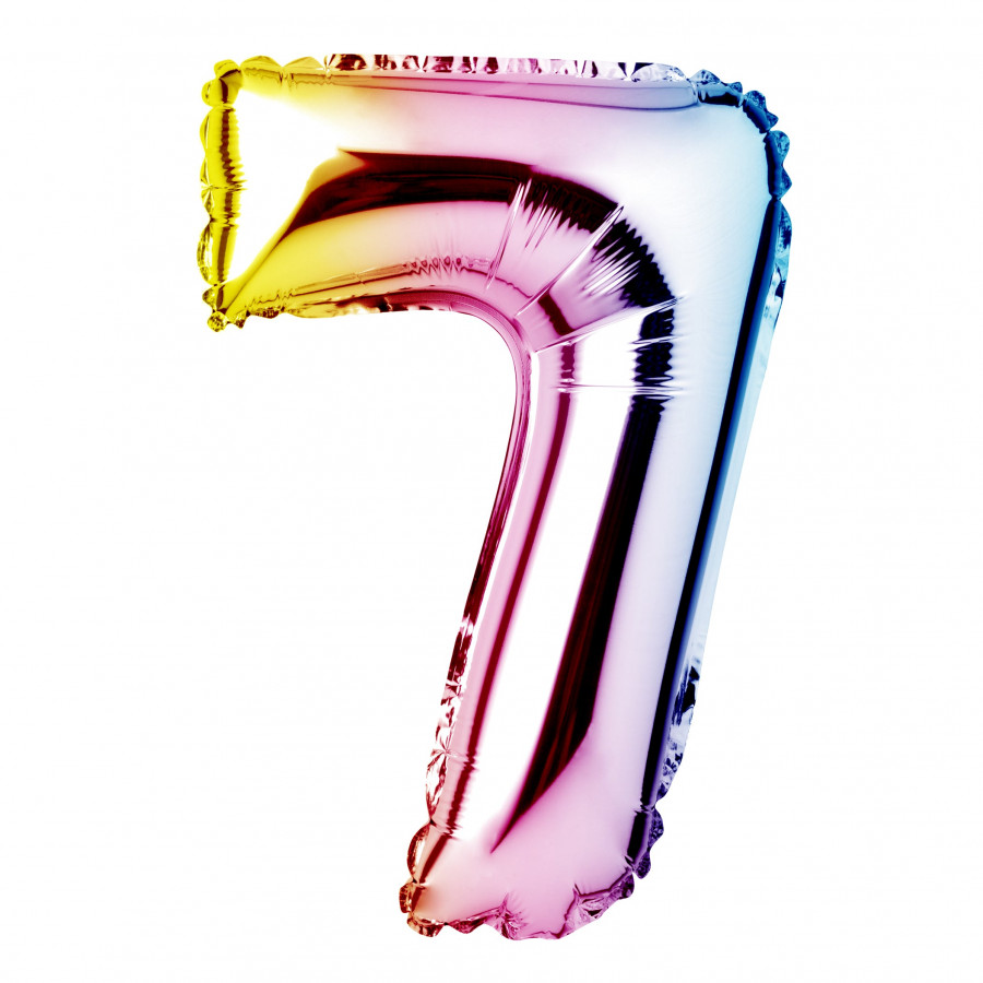 Click to view product details and reviews for 34 Giant Foil Pastel Rainbow Number 7 Balloon.