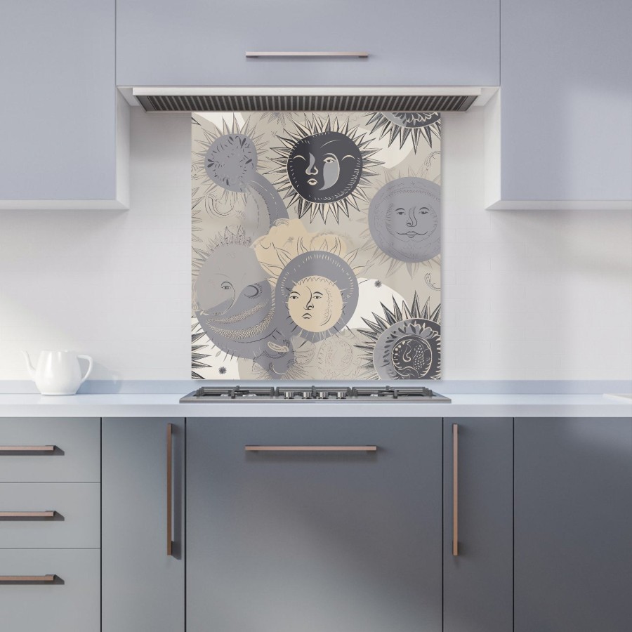 Click to view product details and reviews for Grey Black Abstract Moon And Sun Kitchen Splashback W700mm X H750mm.