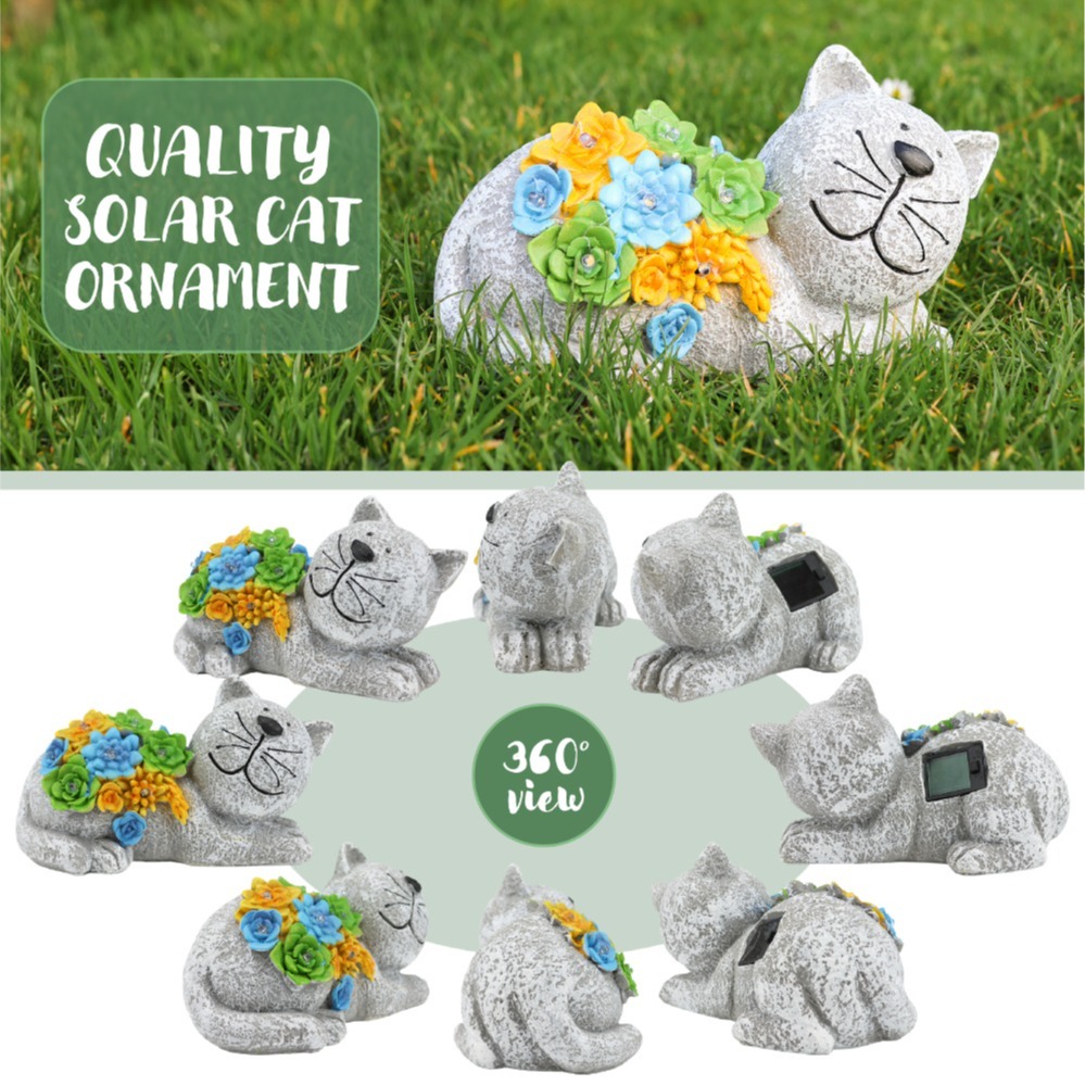 Solar Dog & Cat Statue Set (Dog: 10x14x20cm, Cat: 11.5x22x15cm)