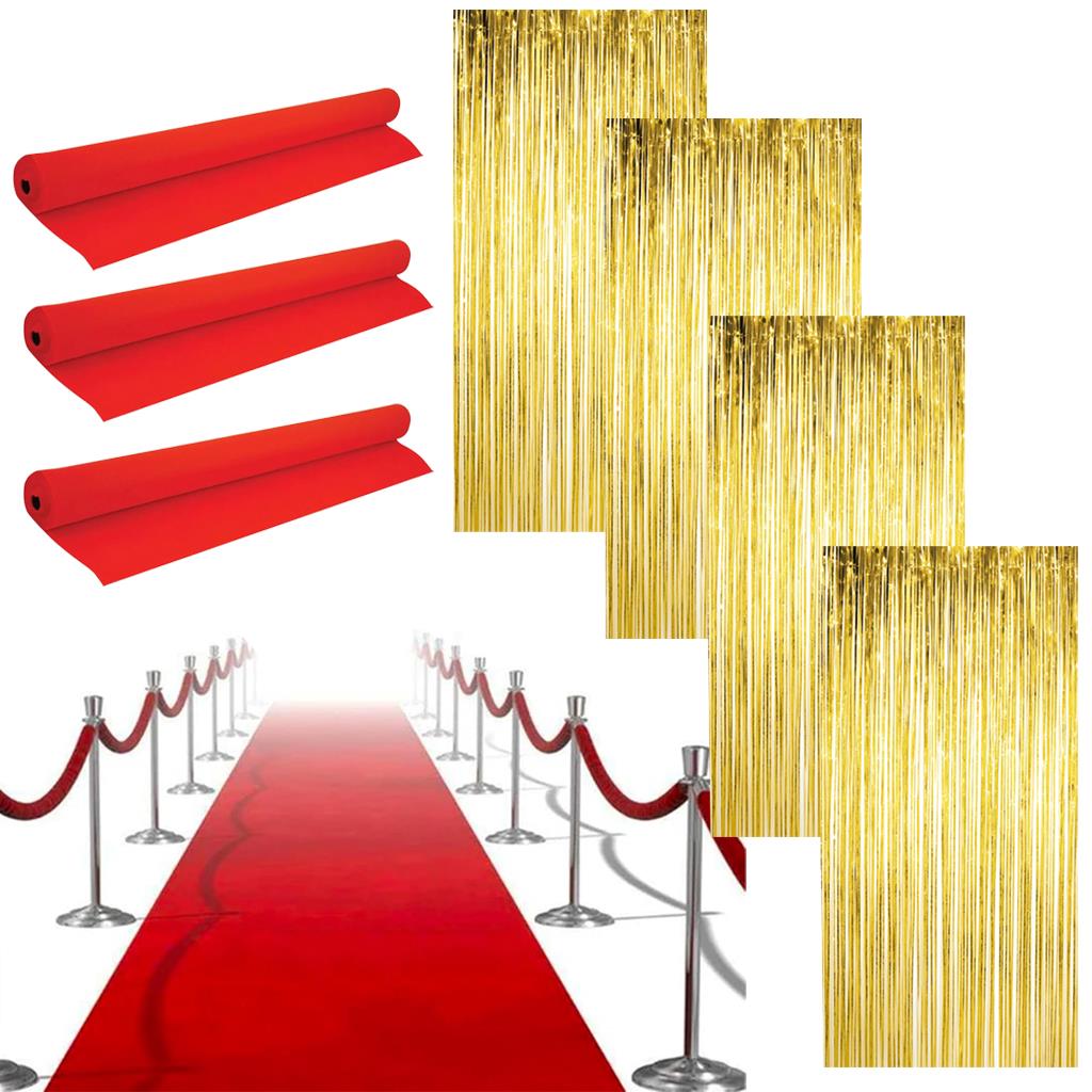 Click to view product details and reviews for Hollywood Party Decoration Set Red Carpet Runners Gold Foil Door Curtains Pack Of 3 Red Carpet Runners 4 Gold Door Curtains.