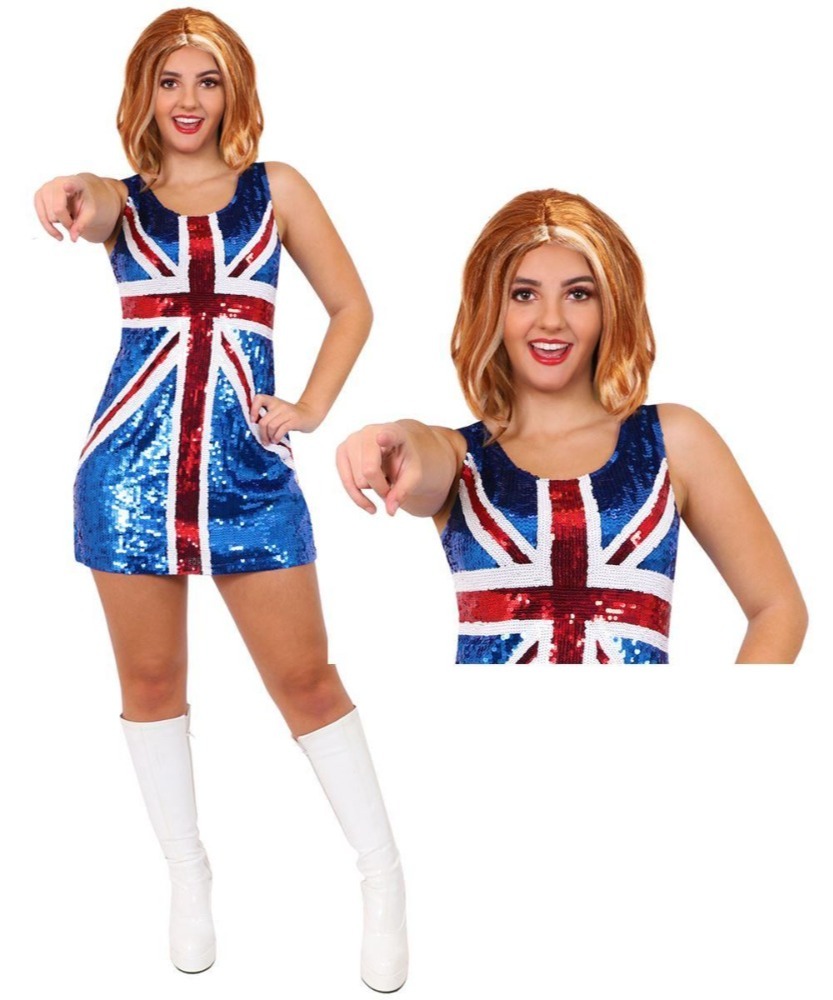Click to view product details and reviews for Sequin Union Jack Dress Ginger Wig Set 2xl.
