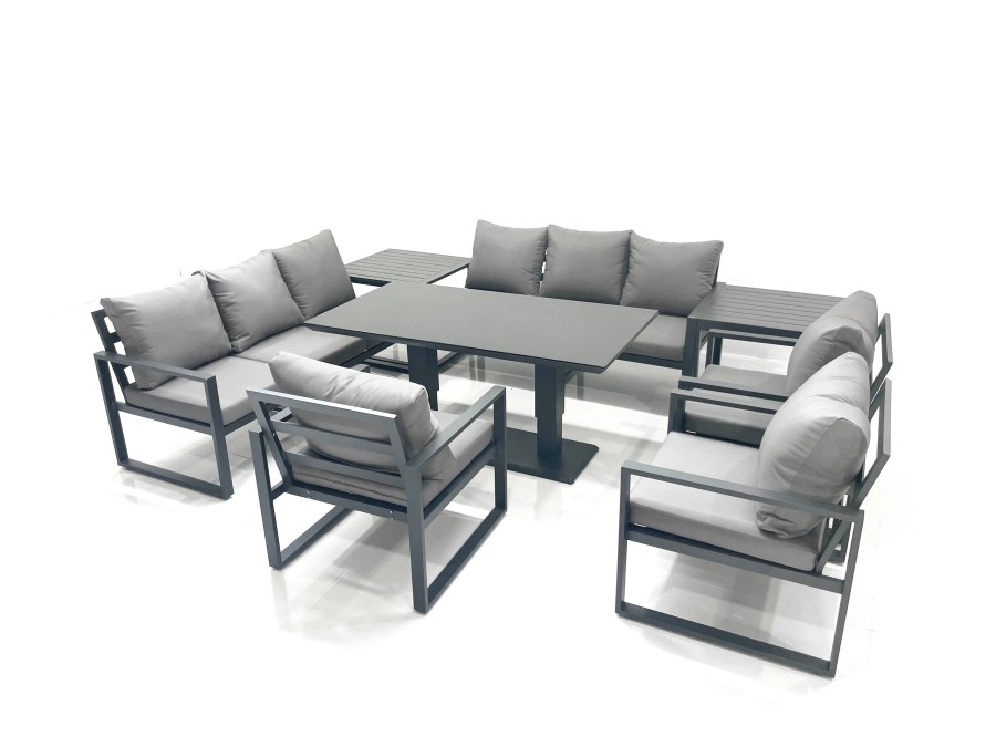 Click to view product details and reviews for Fimous Garden Sofa Set Aluminium Furniture Rising Dining Tabe Set With 3 Chair 2 Side Tables Dark Grey.