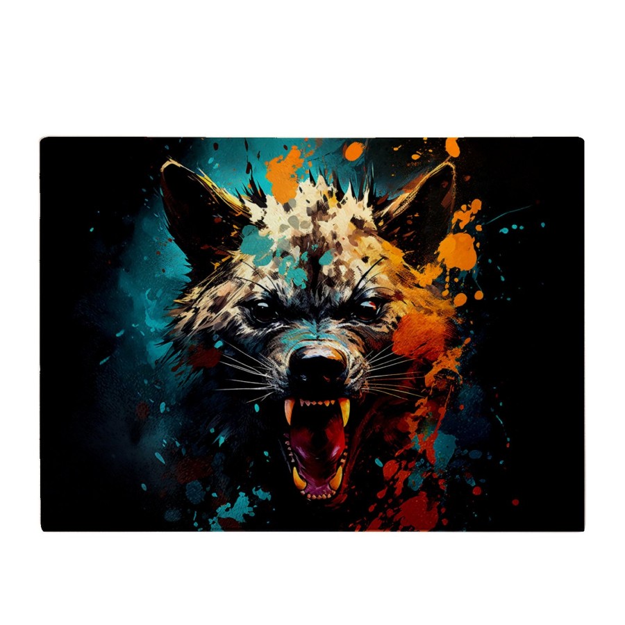 Click to view product details and reviews for Splashart Angry Hyena Face Glass Chopping Board.