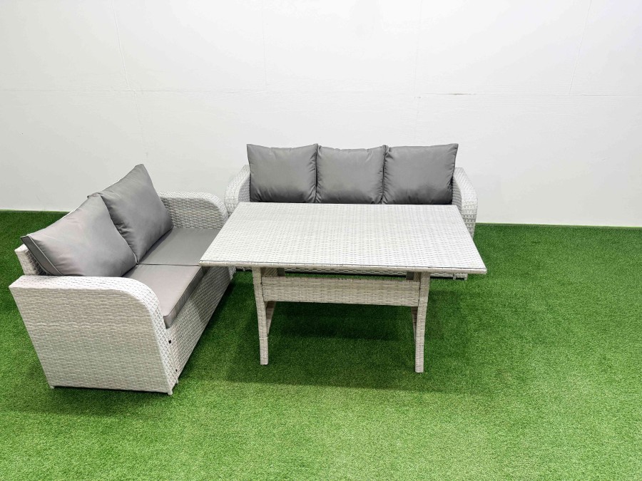 Click to view product details and reviews for Fimous 5 Seater Pe Rattan Wicker Garden Furniture Patio Conservatory Sofa Set With Rectangular Dining Table 3 Seater Sofa Love Sofa.