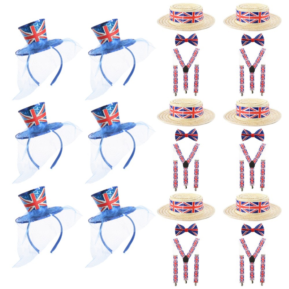 Click to view product details and reviews for Union Jack Party Accessory Set 24 Pcs 6 X Boater Hats 6 X Mini Fascinators 6 X Bow Ties 6 X Braces. Click to view product details and reviews for Union Jack Party Accessory Set 24 Pcs 6 X Boater Hats 6 X Mini Fascinators 6 X Bow Ties 6 X Braces.