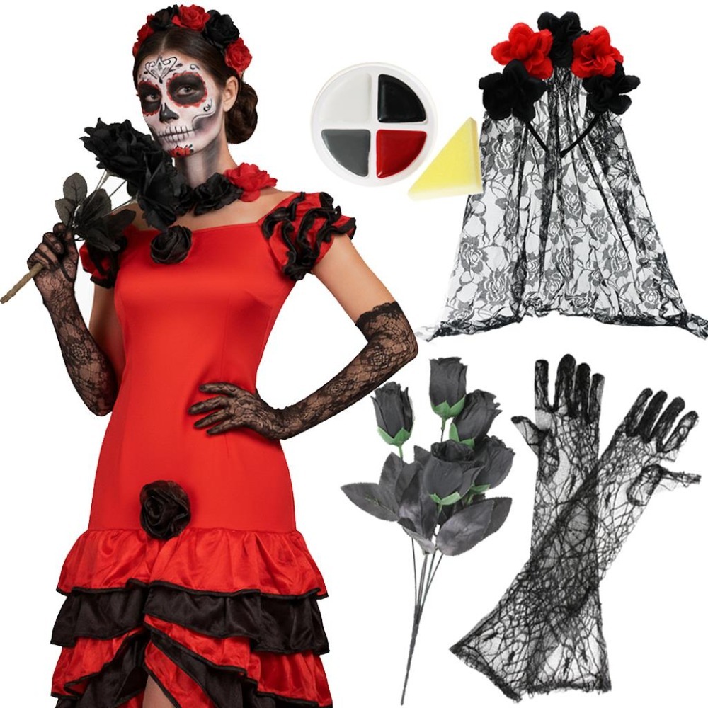 Click to view product details and reviews for Ladies Day Of The Dead Halloween Costume 5 Pcs Rumba Dress Veil Gloves Rose Bouquet Face Paint Large. Click to view product details and reviews for Ladies Day Of The Dead Halloween Costume 5 Pcs Rumba Dress Veil Gloves Rose Bouquet Face Paint Large.
