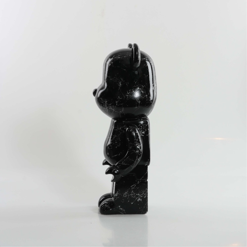 Black Silver Marble Hand Painted Custom Resin Bear Statue Sculpture 28cm Home Accessories Desk Ornament Collectible Piece Graffiti Urban Art