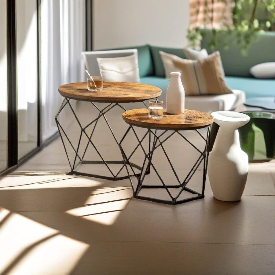 Click to view product details and reviews for Set Of 2 Industrial Coffee Tables Geometric Design.