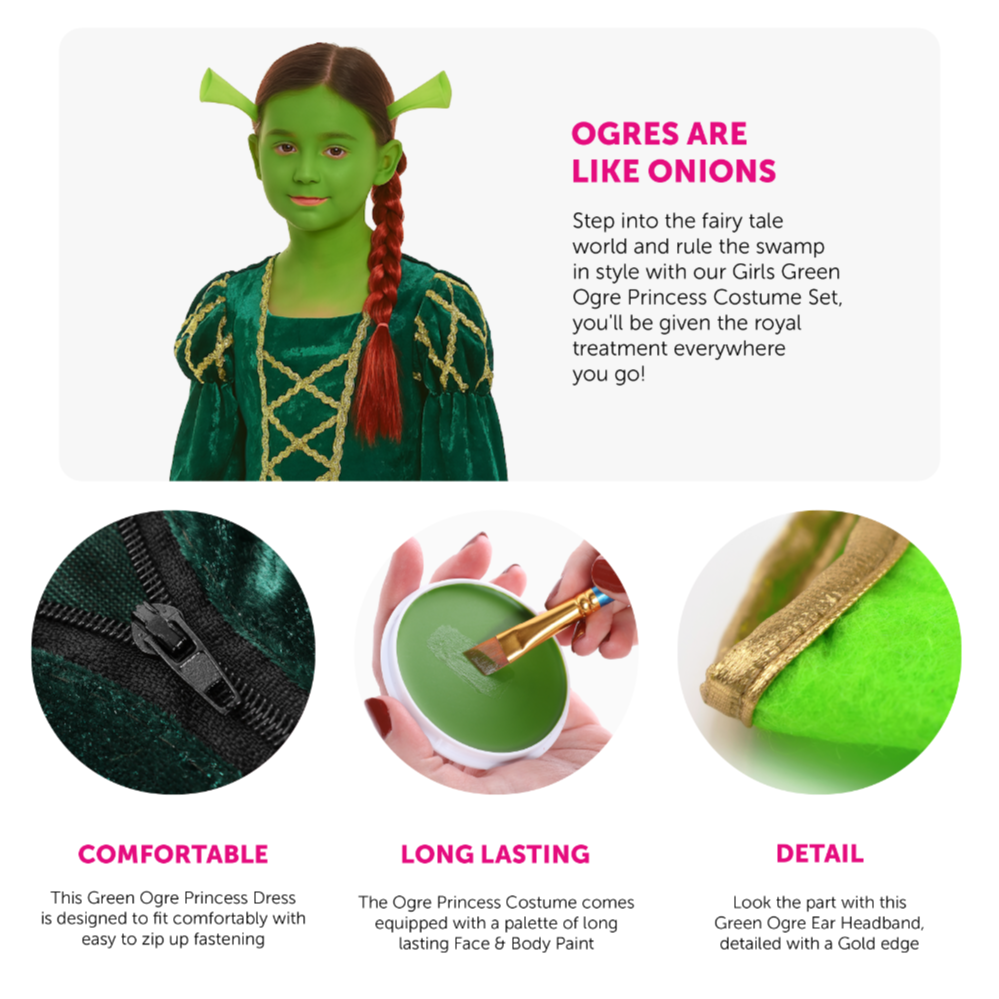 Girls Green Princess Ogre Costume