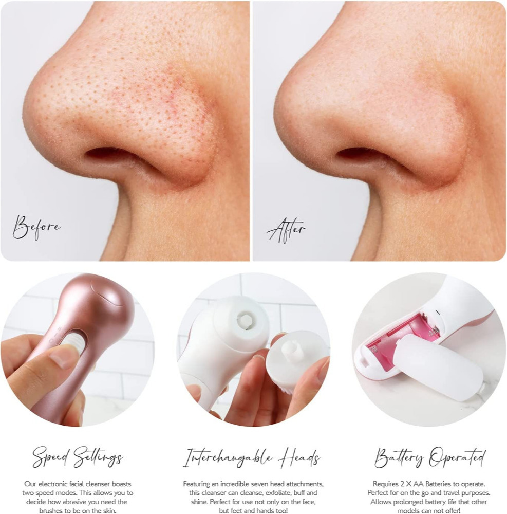 Electric Facial Cleanser - Compact and Lightweight Face Massager - Rose Gold