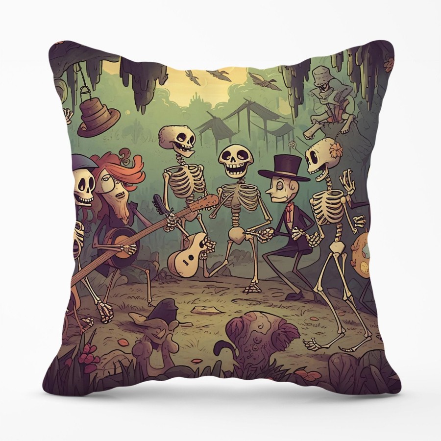Click to view product details and reviews for Cartoonish Skeletons Having A Party Outdoor Cushion 45cm X 45cm.