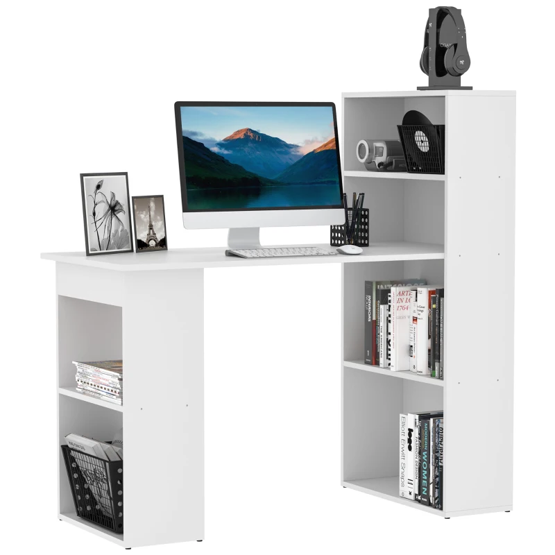 Click to view product details and reviews for 120cm Modern Computer Desk Bookshelf Writing Table Workstation Pc Laptop Study Home Office 6 Shelves White Homcom.