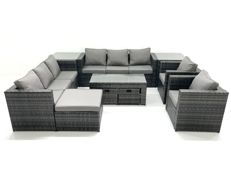 Click to view product details and reviews for Fimous Rattan Garden Furniture Sofa Set With Coffee Table Armchair 2 Side Tables 3 Footstools Dark Grey Mixed.
