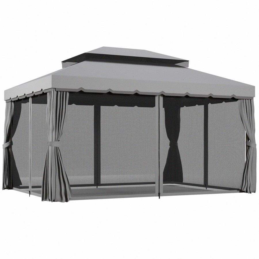 Click to view product details and reviews for Outsunny 3 X 4m Aluminium GardenÂ gazebo Marquee Canopy Shelter Pavilion Party Tent With Nets And Curtains For Garden And Deck Light Grey.