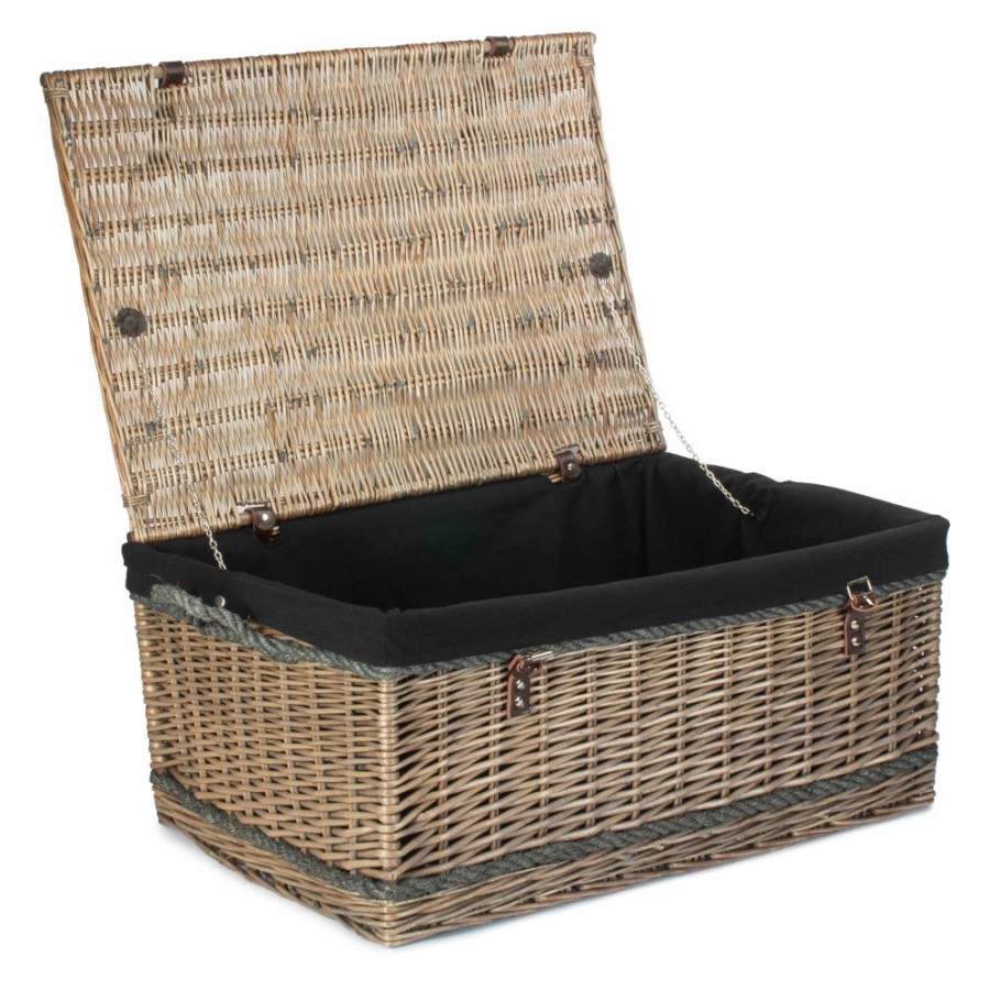 Red Hamper 72Cm Antique Wash Rope Handled Trunk Picnic Basket - Black Lining