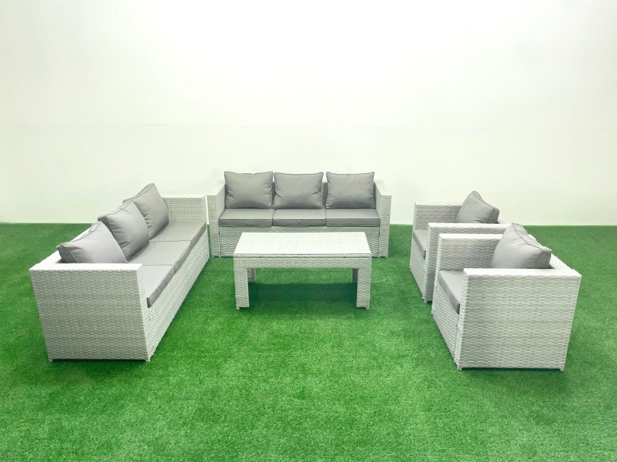 Click to view product details and reviews for Fimous Outdoor Garden Furniture Rattan Sofa Set With 2 Armchairs Oblong Coffee Table Light Grey Mixed. Click to view product details and reviews for Fimous Outdoor Garden Furniture Rattan Sofa Set With 2 Armchairs Oblong Coffee Table Light Grey Mixed.