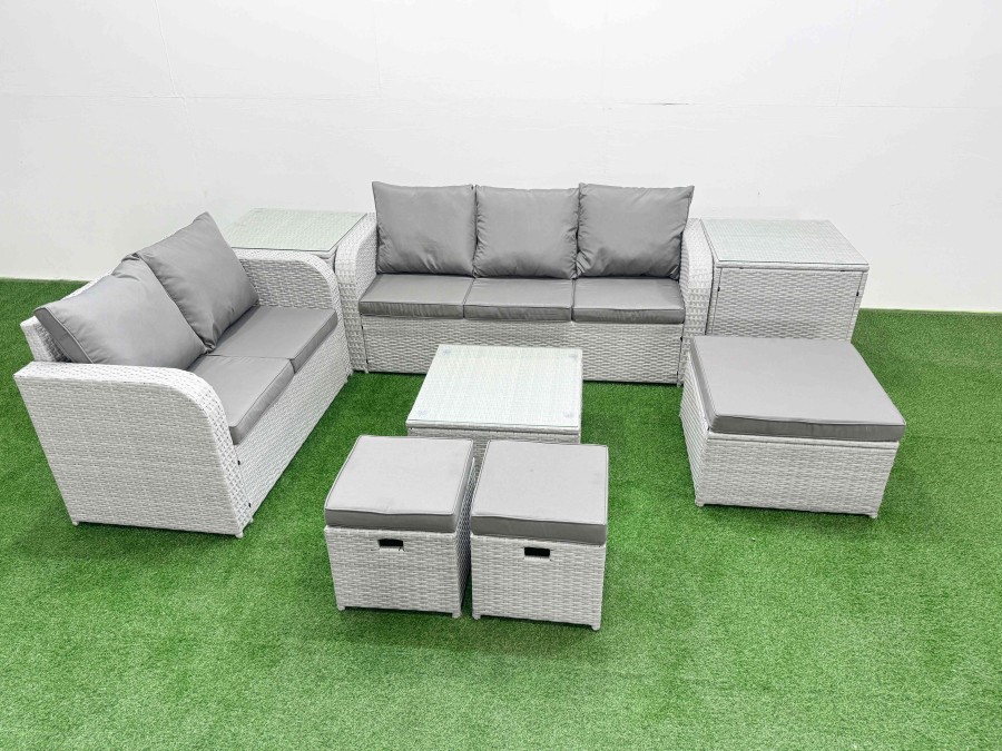 Click to view product details and reviews for Fimous 8 Seater Pe Rattan Wicker Garden Furniture Patio Conservatory Sofa Set With Square Coffee Table 3 Seater Sofa Love Sofa 3 Stool 2 Side Table.