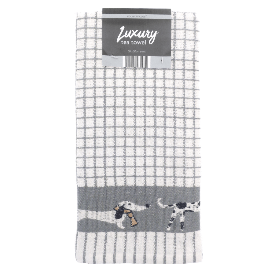 Click to view product details and reviews for Luxury Jacquard Dogs Border Kitchen Dish Drying Tea Towel Grey Check.