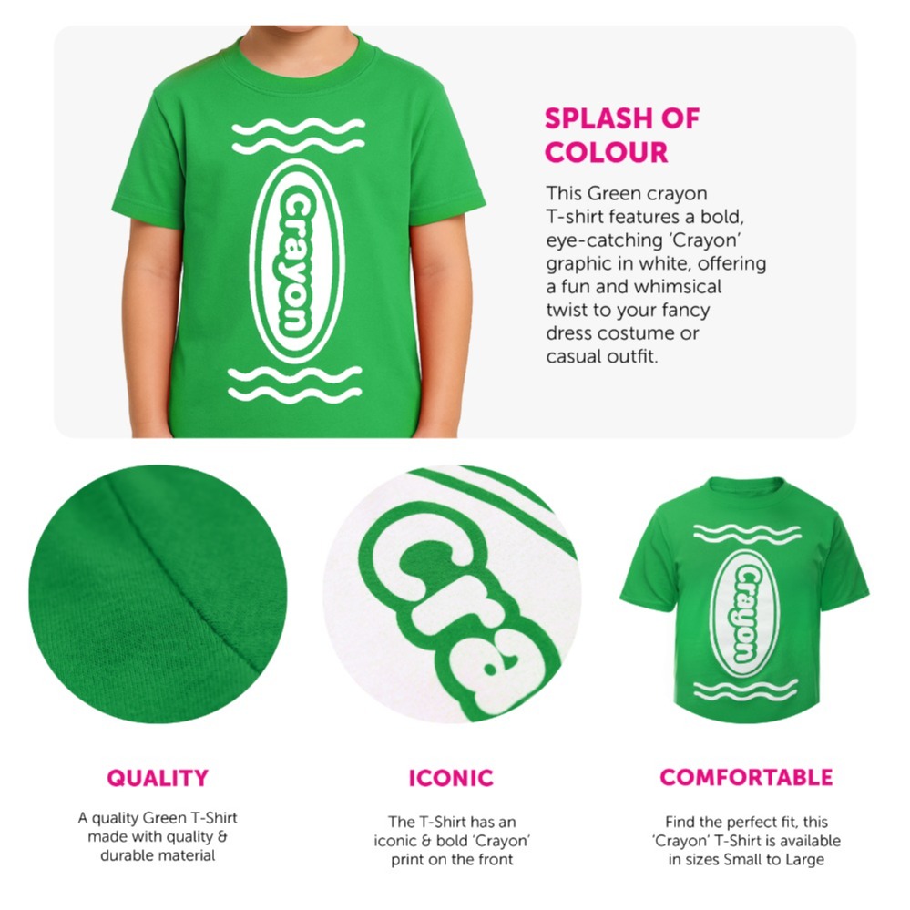Boy's Green Crayon T-Shirt – Fun Kids Costume Top for Parties, Dress-Up & School Events