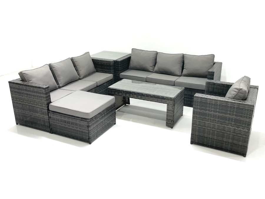 Click to view product details and reviews for Fimous Rattan Garden Furniture Set Outdoor 8 Seater Patio Conversation Sets With Glass Top Coffee Table Side Table.