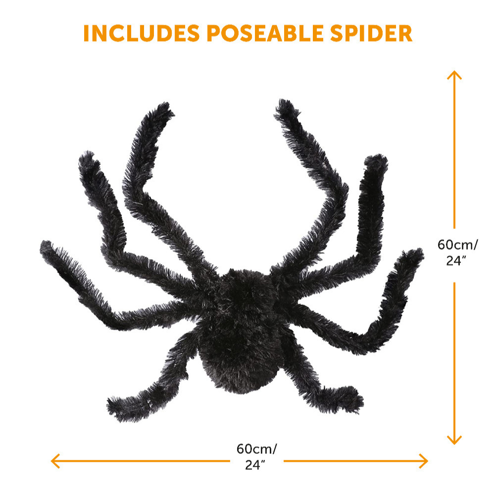 Spider Web 100g Stretchable Web and Large Poseable Spider Halloween Decoration