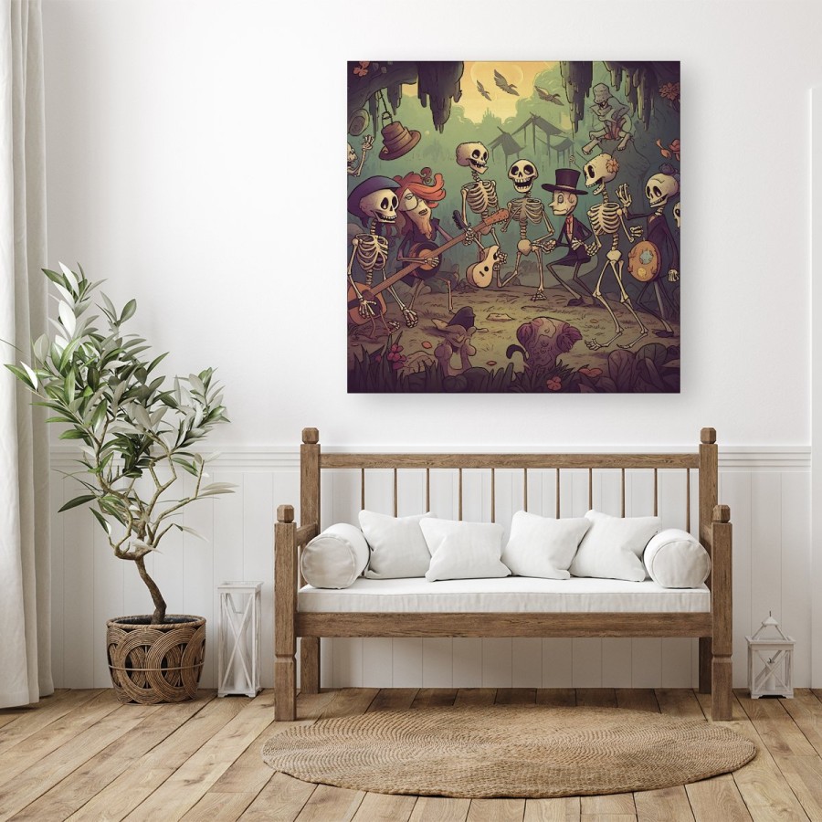 Click to view product details and reviews for Cartoonish Skeletons Having A Party Canvas Medium 16 X 16.
