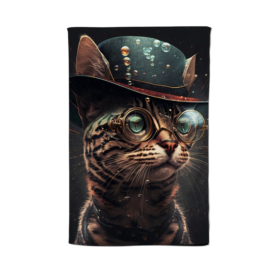 Click to view product details and reviews for Bengal Cat Face Glasses And Hat Splashart Tea Towel.
