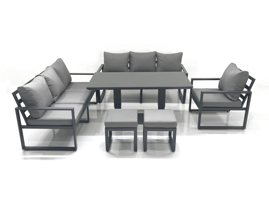 Click to view product details and reviews for Fimous Outdoor Garden Furniture Set Aluminium Lounge Sofa Adjustable Rising Lifting Dining Table Sets With 2 Small Footstools Dark Grey.