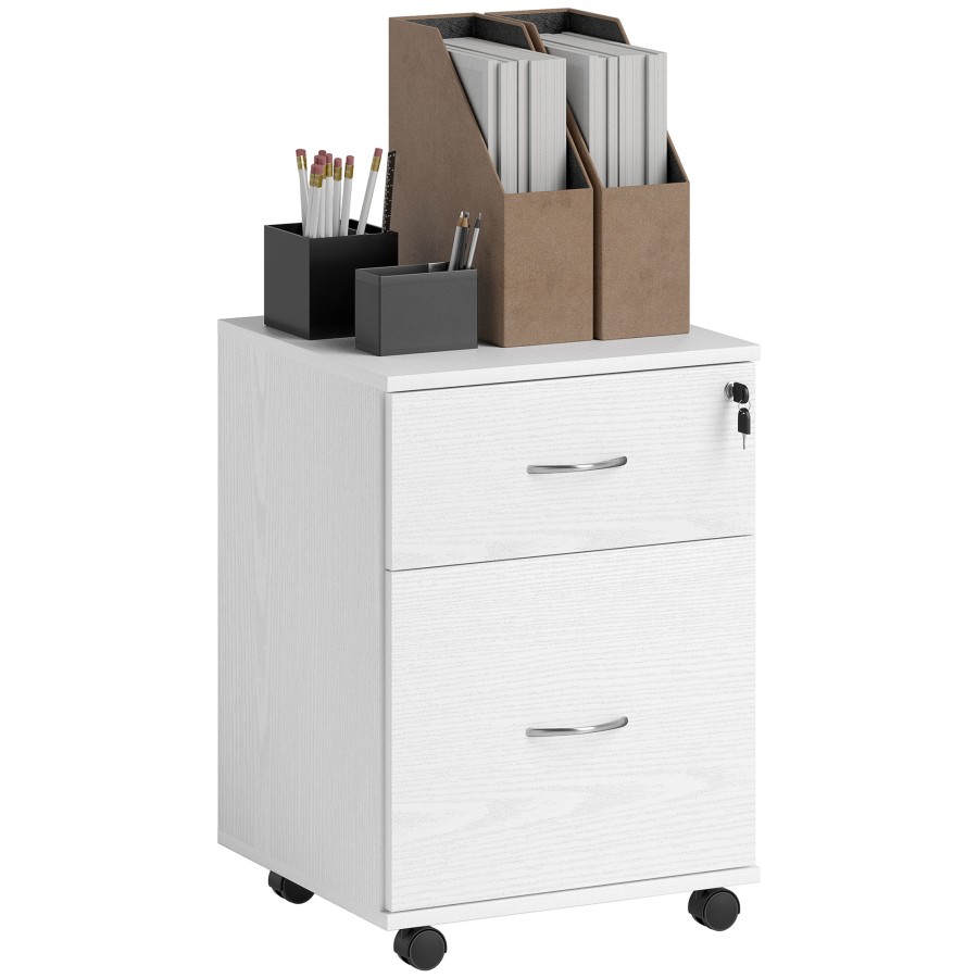 Click to view product details and reviews for Homcom 2 Drawer Lockable Filing Cabinet With Wheels Mobile Filing Cabinet For Home Office Small Printer Stand White Wood Grain.
