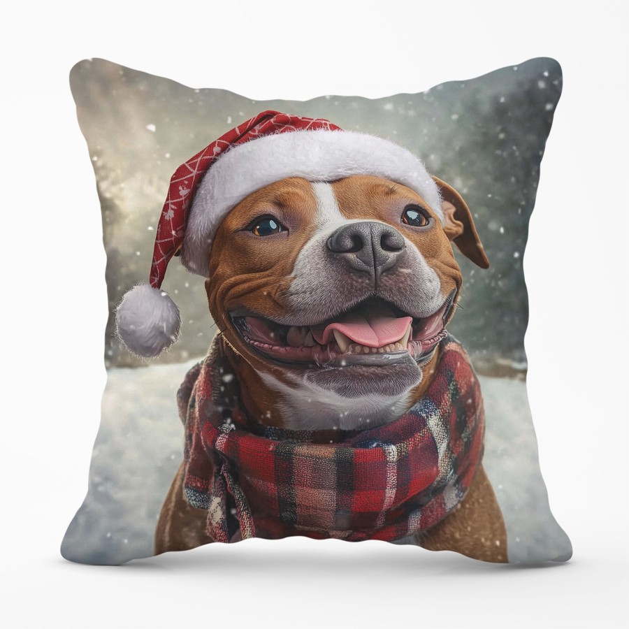 Snowy Christmas Staffordshire Bull Terrier Cushion