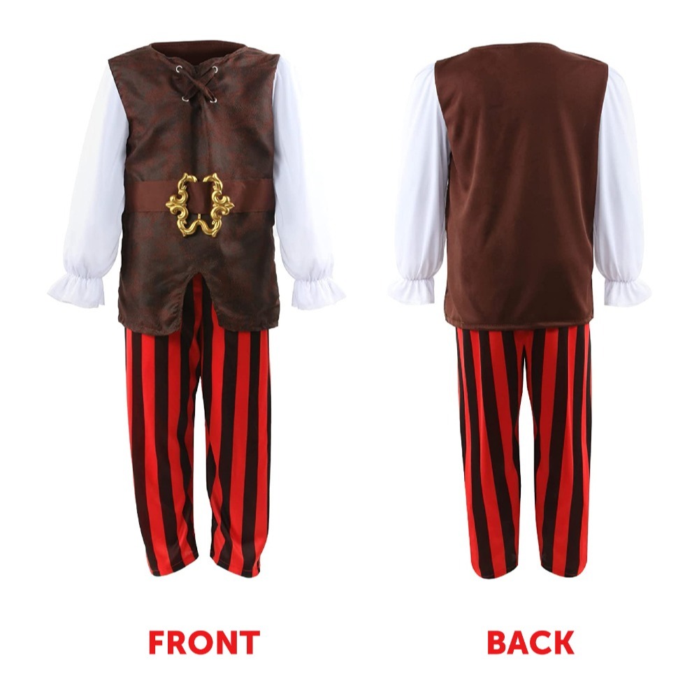 Boys Pirate Costume | 8 Pcs | Costume, Hats. Eye Patch, Earing, Coins, Hook & Sword