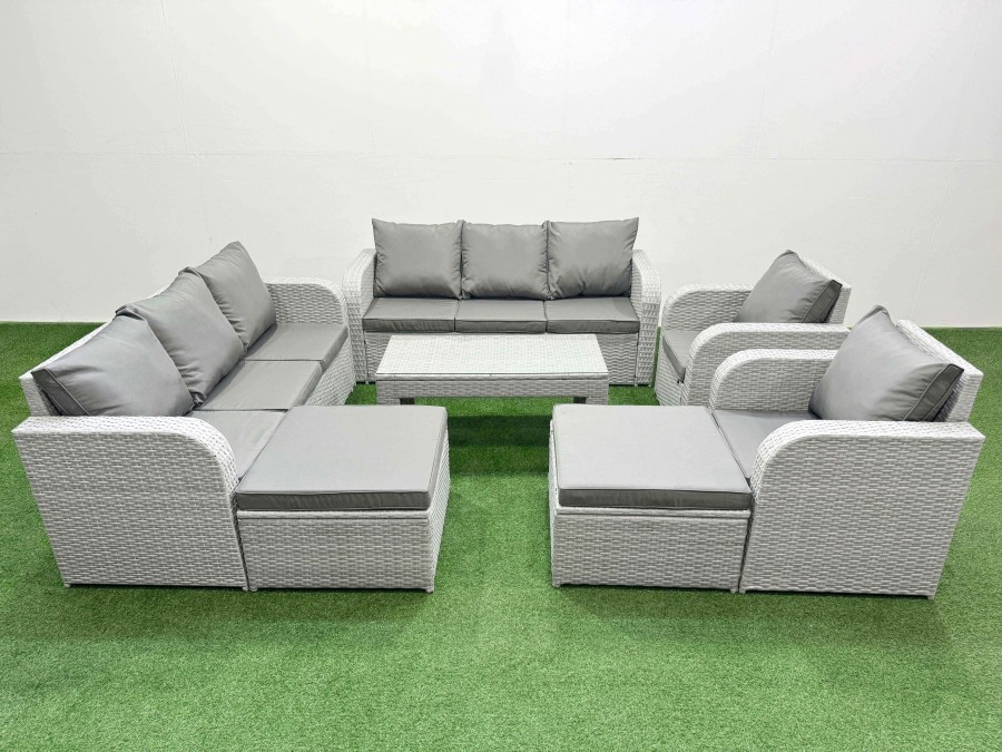 Click to view product details and reviews for Fimous Pe Rattan High Back Lounge Sofa Set Patio Oblong Coffee Table Chairs Set With 3 Seater Sofa Reclining Chair 2 Big Footstool Light Grey. Click to view product details and reviews for Fimous Pe Rattan High Back Lounge Sofa Set Patio Oblong Coffee Table Chairs Set With 3 Seater Sofa Reclining Chair 2 Big Footstool Light Grey.