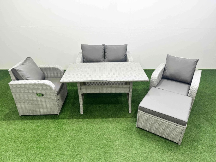 Click to view product details and reviews for Fimous Light Grey Pe Wicker Rattan Garden Furniture Set Sofa Set Reclining Chair Rectangular Dining Table 5 Seater With Footstool. Click to view product details and reviews for Fimous Light Grey Pe Wicker Rattan Garden Furniture Set Sofa Set Reclining Chair Rectangular Dining Table 5 Seater With Footstool.