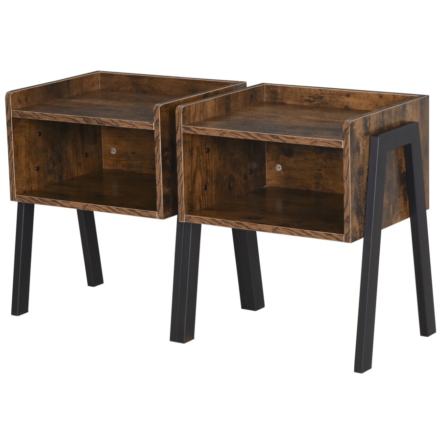 Click to view product details and reviews for Homcom Set Of 2 Industrial Stacking Side Tables Stacking Duo W Compartment Shelf Steel Frame Stylish Unique End Bed Tables Home Furniture.