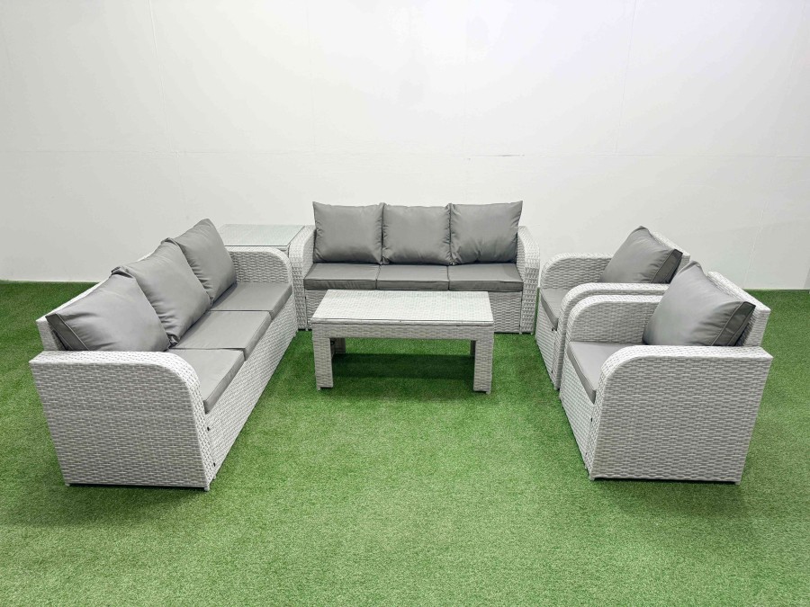 Click to view product details and reviews for Fimous Pe Rattan High Back Lounge Sofa Set Patio Oblong Coffee Table Chairs Set With 3 Seater Sofa Reclining Chair Side Table Light Grey. Click to view product details and reviews for Fimous Pe Rattan High Back Lounge Sofa Set Patio Oblong Coffee Table Chairs Set With 3 Seater Sofa Reclining Chair Side Table Light Grey.