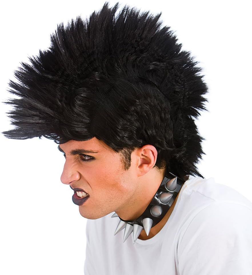 Click to view product details and reviews for Black Punk Rocker Mohican Fancy Dress Wig.